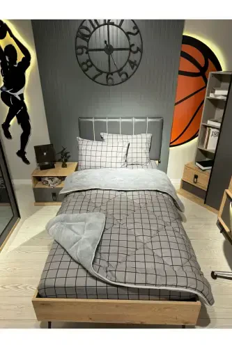 Односпальный набор для сна Welsoft пушистый (с простыней на резинке) дымчатый квадрат - 4