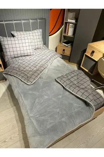 Односпальный набор для сна Welsoft пушистый (с простыней на резинке) дымчатый квадрат - 5