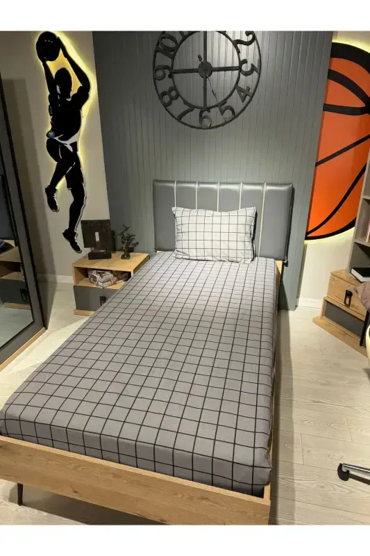 Односпальный набор для сна Welsoft пушистый (с простыней на резинке) дымчатый квадрат - 6