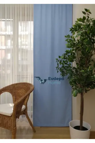 Однотонная фототюль светло-голубого цвета, прямая без складок, экстрафорная сборка, одно полотно - светло-голубой - 5