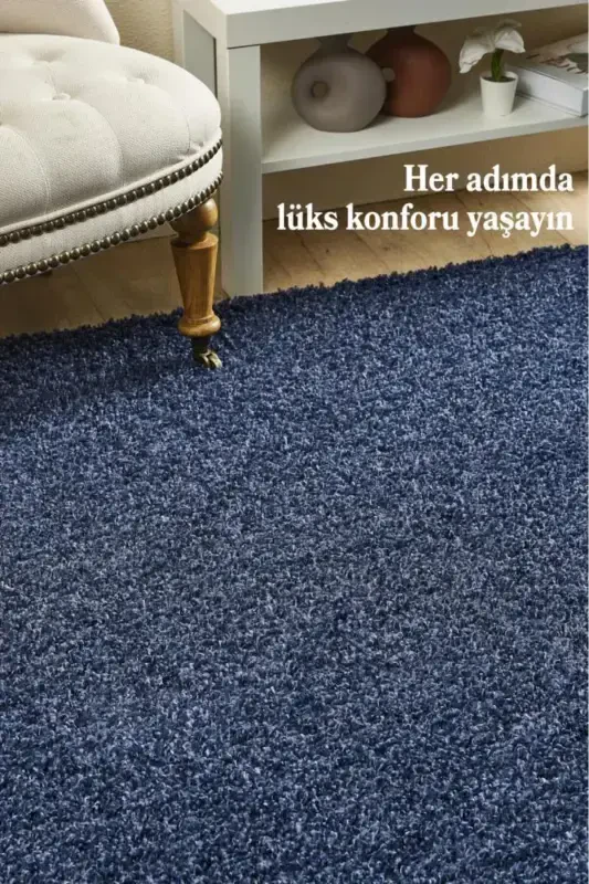 Однотонный темно-синий мягкий ворсистый ковер из искусственного меха для гостиной, прихожей, кухни - космический синий - 2