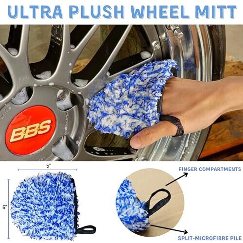 oesee 7PCS Car Wheel Rims Detail Cleaning PRO Wash Kit, Wheel Wash Mitt, Tire Brush, 2PCS Soft Woolies Wheels Brush, Detailing Brush, and Tire Dressing Pads, Microfiber Dry Towel Scratch-Free Cleaning - 4
