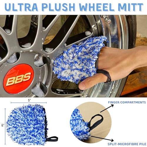 oesee 7PCS Car Wheel Rims Detail Cleaning PRO Wash Kit, Wheel Wash Mitt, Tire Brush, 2PCS Soft Woolies Wheels Brush, Detailing Brush, and Tire Dressing Pads, Microfiber Dry Towel Scratch-Free Cleaning - 4