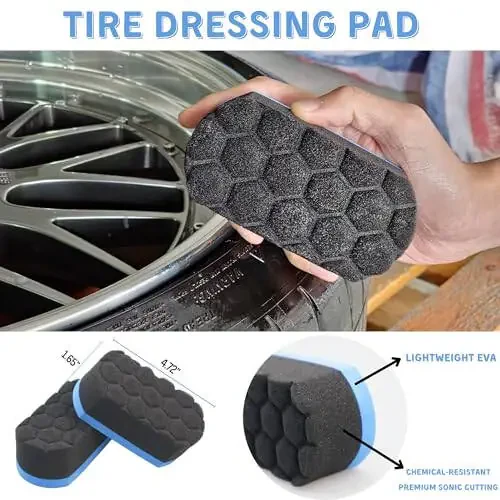 oesee 7PCS Car Wheel Rims Detail Cleaning PRO Wash Kit, Wheel Wash Mitt, Tire Brush, 2PCS Soft Woolies Wheels Brush, Detailing Brush, and Tire Dressing Pads, Microfiber Dry Towel Scratch-Free Cleaning - 5