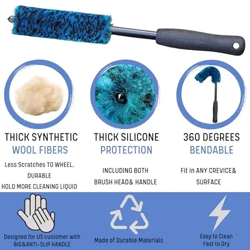 oesee 7PCS Car Wheel Rims Detail Cleaning PRO Wash Kit, Wheel Wash Mitt, Tire Brush, 2PCS Soft Woolies Wheels Brush, Detailing Brush, and Tire Dressing Pads, Microfiber Dry Towel Scratch-Free Cleaning - 3