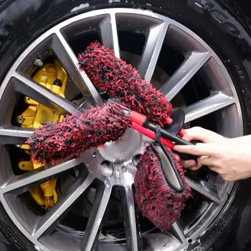 oesee Metal Free Microfiber Wheel Brush Kit- Microfiber Angled Wheel Brush, Long Handle Wheel Brush, Tire& Detailing Brush, Wheel Wash Mitt. Hands-On Wheel Detailing Kit for Daily Wheel Cleaning 