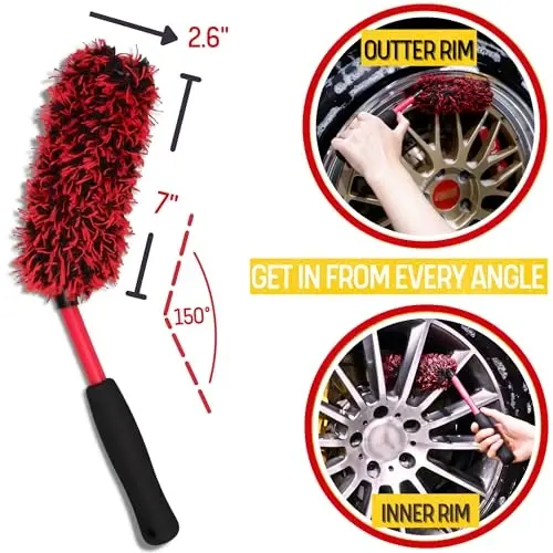 oesee Metal Free Microfiber Wheel Brush Kit- Microfiber Angled Wheel Brush, Long Handle Wheel Brush, Tire& Detailing Brush, Wheel Wash Mitt. Hands-On Wheel Detailing Kit for Daily Wheel Cleaning - 3