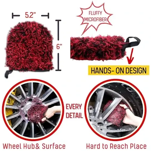 oesee Metal Free Microfiber Wheel Brush Kit- Microfiber Angled Wheel Brush, Long Handle Wheel Brush, Tire& Detailing Brush, Wheel Wash Mitt. Hands-On Wheel Detailing Kit for Daily Wheel Cleaning - 5