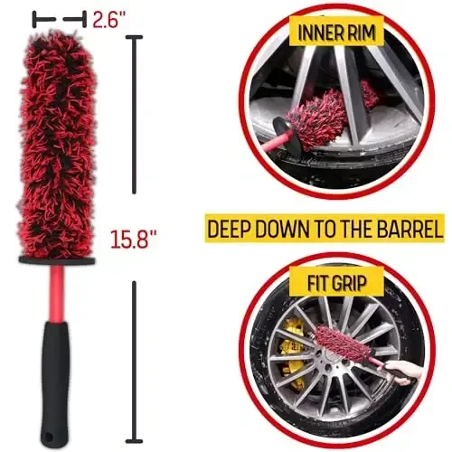 oesee Metal Free Microfiber Wheel Brush Kit- Microfiber Angled Wheel Brush, Long Handle Wheel Brush, Tire& Detailing Brush, Wheel Wash Mitt. Hands-On Wheel Detailing Kit for Daily Wheel Cleaning - 3