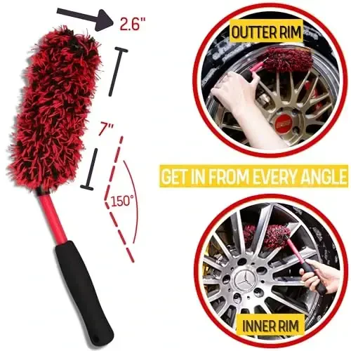 oesee Metal Free Microfiber Wheel Brush Kit- Microfiber Angled Wheel Brush, Long Handle Wheel Brush, Tire& Detailing Brush, Wheel Wash Mitt. Hands-On Wheel Detailing Kit for Daily Wheel Cleaning - 4