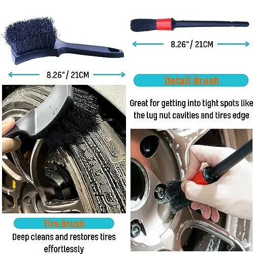 oesee PRO Choice 4 Pack Long Handle Wheel Brush Kit for Cleaning Wheel and Tire- 2X Soft Wheel Cleaning Brush, Detailing Brush and Stiff Tire Brush - 5