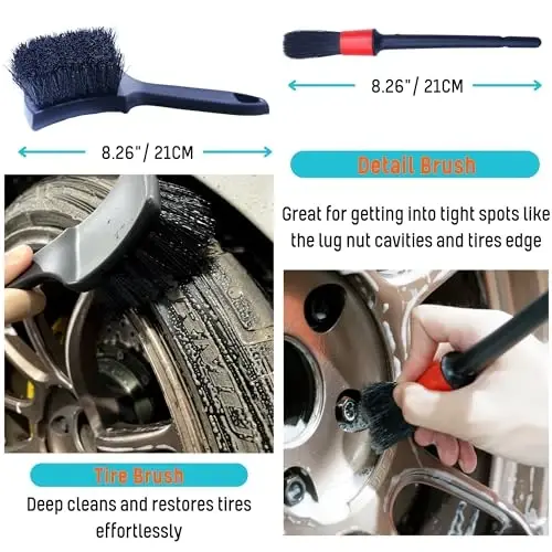 oesee PRO Choice 4 Pack Long Handle Wheel Brush Kit for Cleaning Wheel and Tire- 2X Soft Wheel Cleaning Brush, Detailing Brush and Stiff Tire Brush - 4