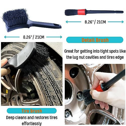 oesee PRO Choice 4 Pack Long Handle Wheel Brush Kit for Cleaning Wheel and Tire- 2X Soft Wheel Cleaning Brush, Detailing Brush and Stiff Tire Brush - 5