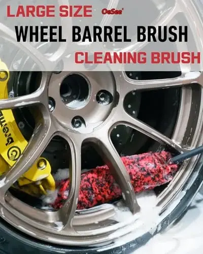 oesee Professional 4 Pack Long Handle Wheel Brush Kit for Cleaning Wheel and Tire- 2X Soft Wheel Cleaning Brush, Detailing Brush and Stiff Tire Brush, Bendable& Durable Wheel Rim Cleaner Brush Set - 2
