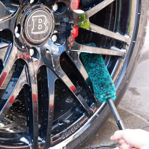oesee Professional 4 Pack Long Handle Wheel Brush Kit for Cleaning Wheel and Tire- 2X Soft Wheel Cleaning Brush, Detailing Brush and Stiff Tire Brush, Bendable& Durable Wheel Rim Cleaner Brush Set - 3