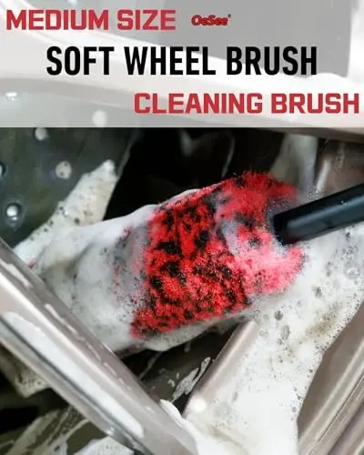 oesee Professional 4 Pack Long Handle Wheel Brush Kit for Cleaning Wheel and Tire- 2X Soft Wheel Cleaning Brush, Detailing Brush and Stiff Tire Brush, Bendable& Durable Wheel Rim Cleaner Brush Set - 3