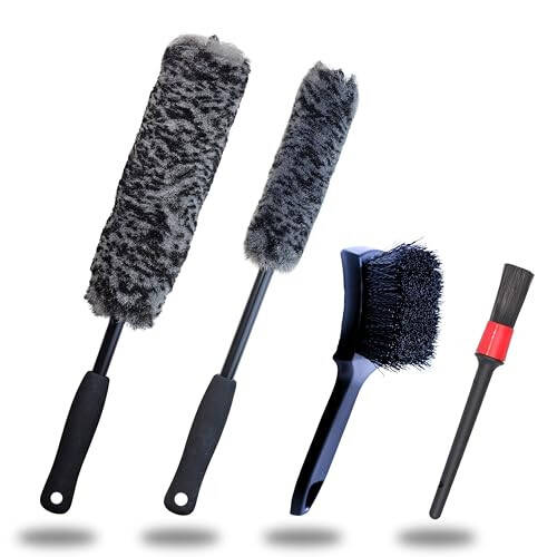 oesee Refined Long Handle Car Wheel Brush Arsenal, Soft Wheel and Rim Brush, Tire Brush, Bendable & Durable Car Wheel Rim Cleaner Brush Set for Cleaning Wheel and Tire - 1