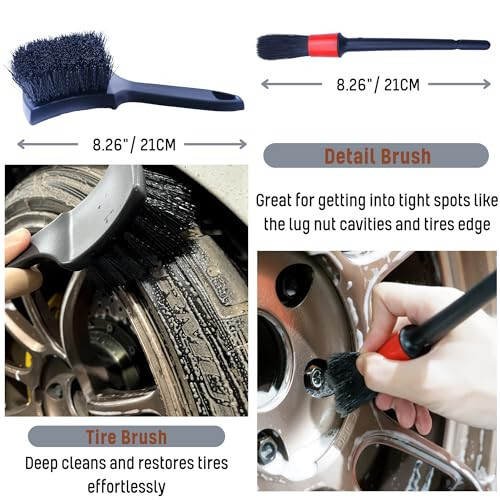 oesee Refined Long Handle Car Wheel Brush Arsenal, Soft Wheel and Rim Brush, Tire Brush, Bendable & Durable Car Wheel Rim Cleaner Brush Set for Cleaning Wheel and Tire - 4