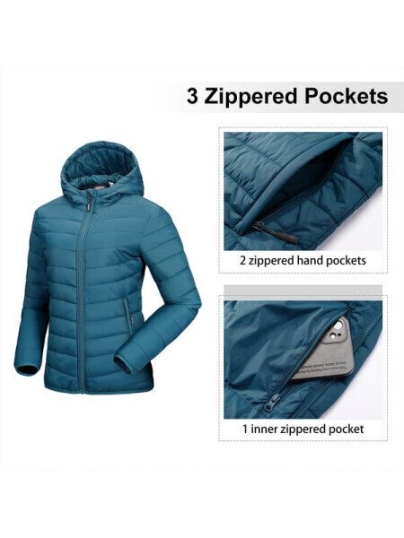Off Road Ventures Women's Lightweight Puffer Jacket Packable Waterproof Hooded Winter Quilted Puffer Coat for Traveling Snow Ski - 3