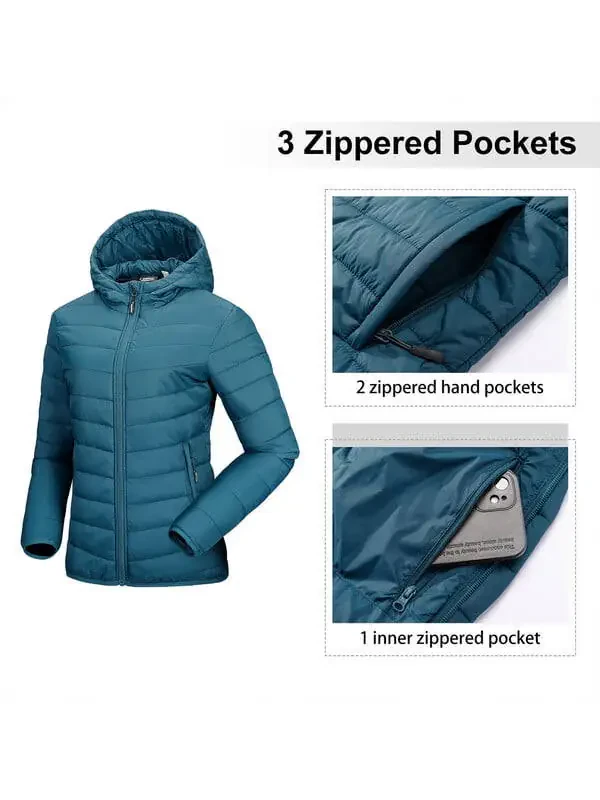 Off Road Ventures Women's Lightweight Puffer Jacket Packable Waterproof Hooded Winter Quilted Puffer Coat for Traveling Snow Ski - 3