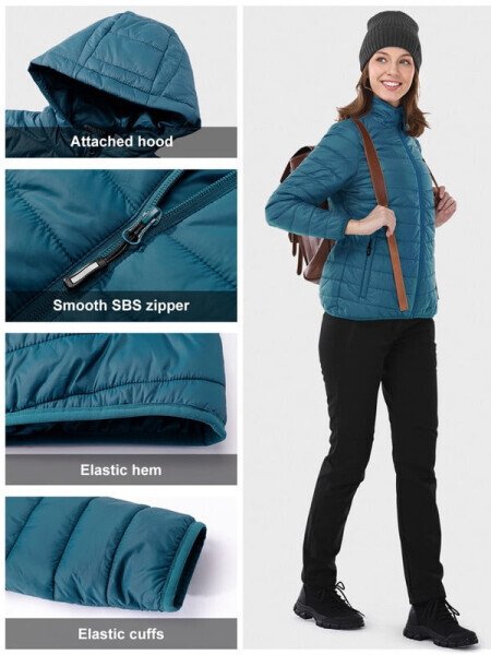 Off Road Ventures Women's Lightweight Puffer Jacket Packable Waterproof Hooded Winter Quilted Puffer Coat for Traveling Snow Ski - 4