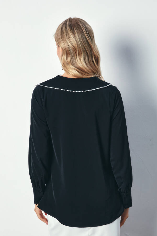 Off-Shoulder Beaded Relaxed Blouse - BLACK - 6