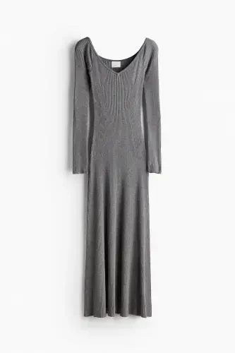 Off Shoulder Elastic Knit Dress-Grey marl - H&M (1)