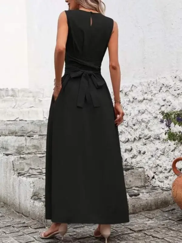 Off-Shoulder Long Aerobin Dress with Waist Tie for Women - 2