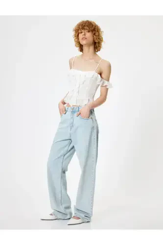 Off Shoulder Ruffle Blouse Crop Cami-Ecru - KOTON (1)