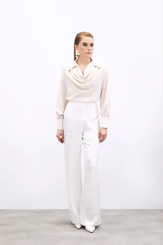 Off-the-shoulder Beaded Baggy Blouse - Beige-BEIGE - 5