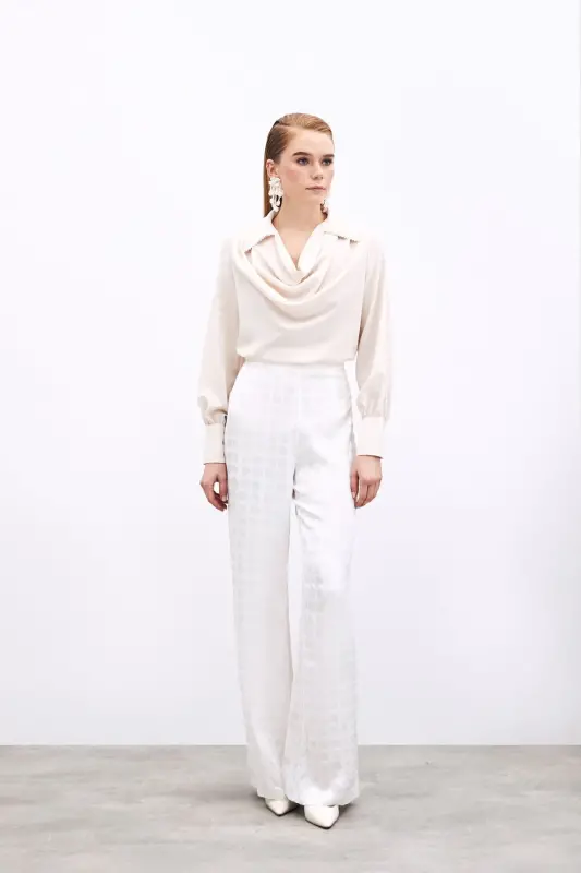 Off-the-shoulder Beaded Baggy Blouse - Beige-BEIGE - 5