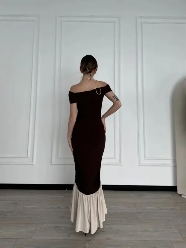 Off-the-Shoulder Maxi Dress - Coffee - 2