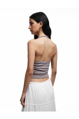 Off-the-shoulder Sleeveless Slim Fit Draped Scuba Crop Blue - 3