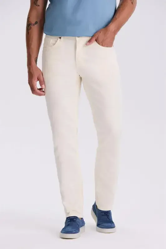 Off-White Regular Fit Cotton Casual 5 Pocket Trousers - 1