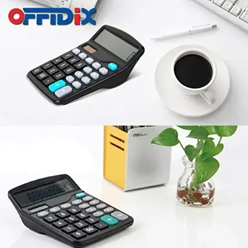 OFFDIX Office Desktop Calculator, Solar and Battery Dual Power Electronic Calculator Portable 12 Digit Large LCD Display Calculator - 7
