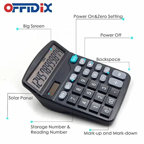 OFFDIX Office Desktop Calculator, Solar and Battery Dual Power Electronic Calculator Portable 12 Digit Large LCD Display Calculator - 4