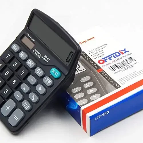 OFFDIX Office Desktop Calculator, Solar and Battery Dual Power Electronic Calculator Portable 12 Digit Large LCD Display Calculator - 6