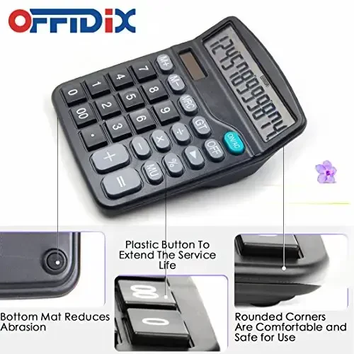 OFFDIX Office Desktop Calculator, Solar and Battery Dual Power Electronic Calculator Portable 12 Digit Large LCD Display Calculator - 3
