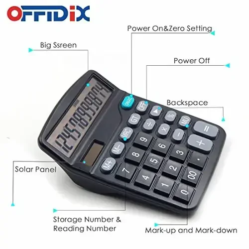 OFFDIX Office Desktop Calculator, Solar and Battery Dual Power Electronic Calculator Portable 12 Digit Large LCD Display Calculator - 4