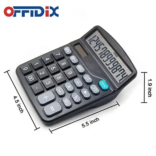 OFFDIX Office Desktop Calculator, Solar and Battery Dual Power Electronic Calculator Portable 12 Digit Large LCD Display Calculator - 2