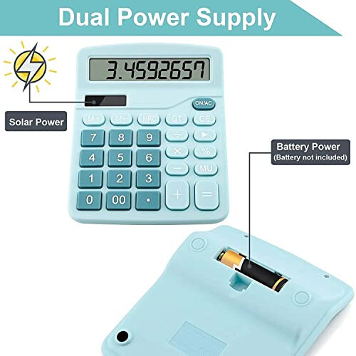 Office Desk Calculator, Cute Calculator for Kids, Basic Calculators Desktop, Dual Power Simple Financial Calculator with Big Button Large Display for Office Home and School (Blue) - 3