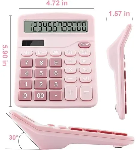 Office Desk Calculator, Cute Calculator for Kids, Basic Calculators Desktop, Dual Power Simple Financial Calculator with Big Button Large Display for Office Home and School (Pink) - 2