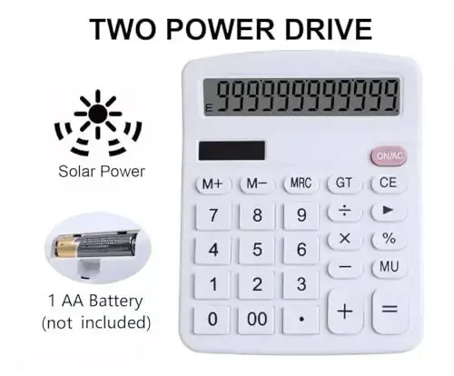 Office Desk Calculator, Cute Calculator for Kids, Basic Calculators Desktop, Dual Power Simple Financial Calculator with Big Button Large Display for Office Home and School (White) - 4