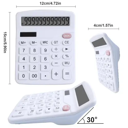 Office Desk Calculator, Cute Calculator for Kids, Basic Calculators Desktop, Dual Power Simple Financial Calculator with Big Button Large Display for Office Home and School (White) - 2