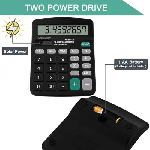 Office Desk Calculator - Dual Power Simple Financial Calculator with Big Button Large Display for Office, Home & School (Black) - 4