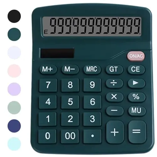 Office Desk Calculator - Dual Power Simple Financial Calculator with Big Button Large Display for Office, Home & School (Green) - 1