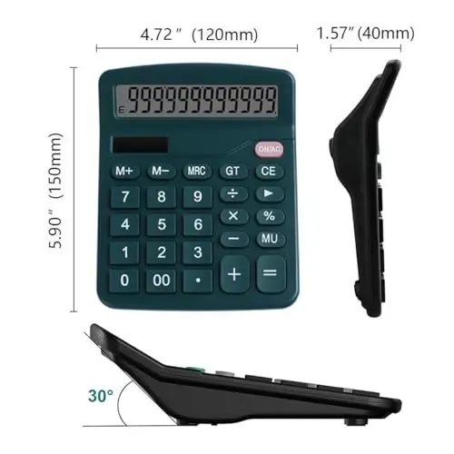 Office Desk Calculator - Dual Power Simple Financial Calculator with Big Button Large Display for Office, Home & School (Green) - 2