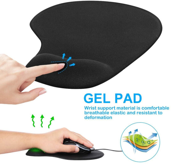 Office & Gaming Mouse Pad with Wrist Support Gel Cushion Rest Desk Mat for Desktop Computer, Laptop, MacBook, Notebook Magic Mouse Keyboard Home, Game Accessories GMP40 9.1 X 7.1 in- Black - 7