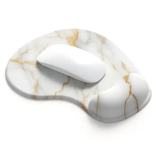 Office Mousepad Gel Bilakni Qo'llab-quvvatlash bilan - Ergonomik O'yin Stolining Sichqonchasi Bilagini Dam Olish - Noutbuk Kompyuteri uchun Dizayn Gamepad Mat Kauchuk Asos - Silikon Sirpanmaydigan Maxsus Teksturali Sirt (15MarbleW) - 1