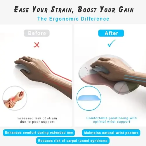 Office Mousepad Gel Bilakni Qo'llab-quvvatlash bilan - Ergonomik O'yin Stolining Sichqonchasi Bilakni Dam Olish joyi - Noutbuk Kompyuteri uchun Gamepad Mat Rezina Asos - Silikon Sirpanmaydigan Maxsus Teksturali Sirt (15MarbleB) - 3
